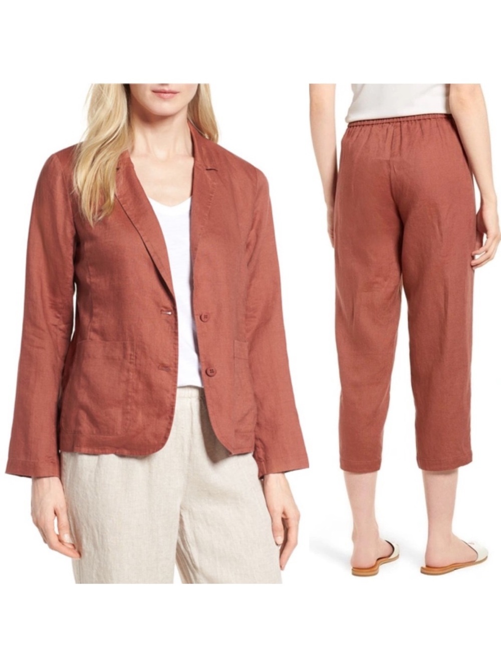 Eileen Fisher organic linen   Rust Linen Blend blazer set